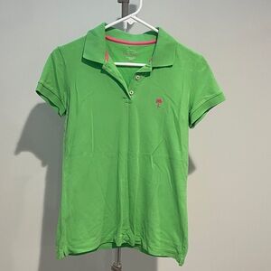 Lilly Pulitzer Green Button Down Shirt with Pink Palm